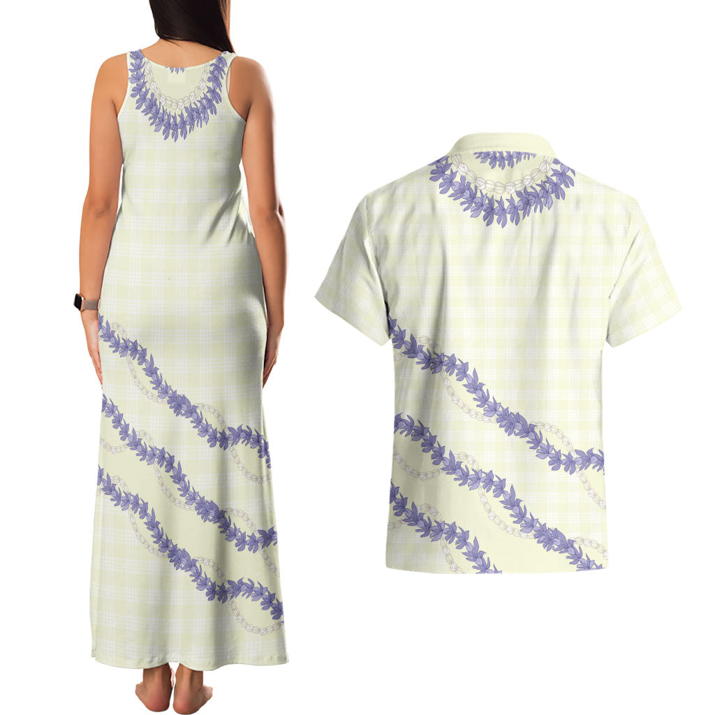 Hawaii Honohono Palaka Motifs Couples Matching Tank Maxi Dress and Hawaiian Shirt Hawaiian Orchid Lei