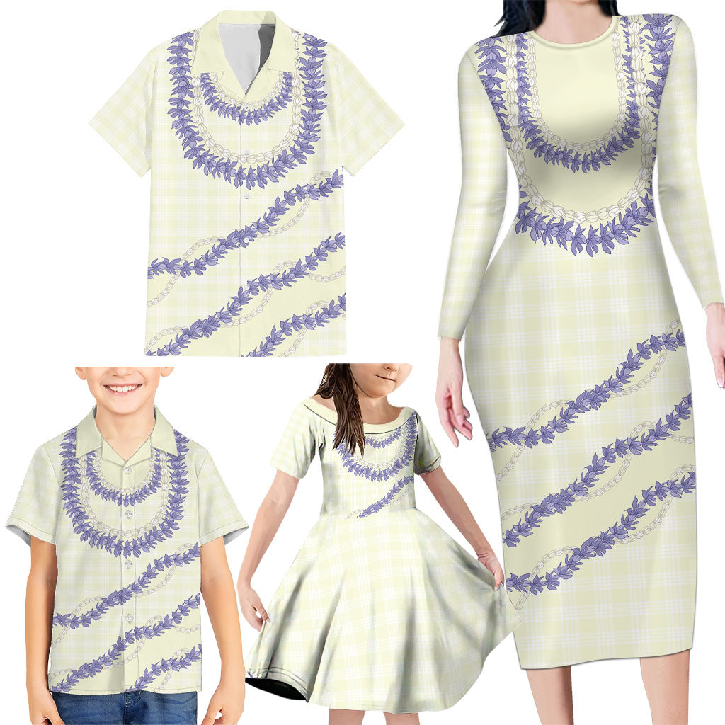Hawaii Honohono Palaka Motifs Family Matching Long Sleeve Bodycon Dress and Hawaiian Shirt Hawaiian Orchid Lei LT14 - Polynesian Pride