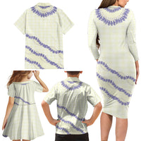 Hawaii Honohono Palaka Motifs Family Matching Long Sleeve Bodycon Dress and Hawaiian Shirt Hawaiian Orchid Lei