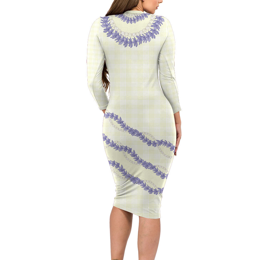 Hawaii Honohono Palaka Motifs Family Matching Long Sleeve Bodycon Dress and Hawaiian Shirt Hawaiian Orchid Lei