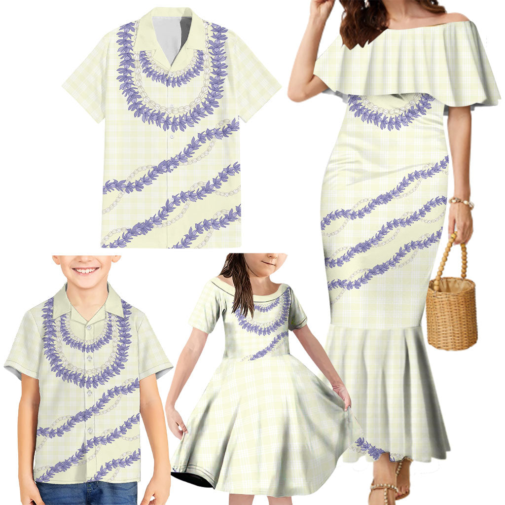 Hawaii Honohono Palaka Motifs Family Matching Mermaid Dress and Hawaiian Shirt Hawaiian Orchid Lei LT14 - Polynesian Pride