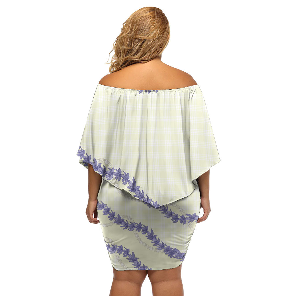 Hawaii Honohono Palaka Motifs Family Matching Off Shoulder Short Dress and Hawaiian Shirt Hawaiian Orchid Lei