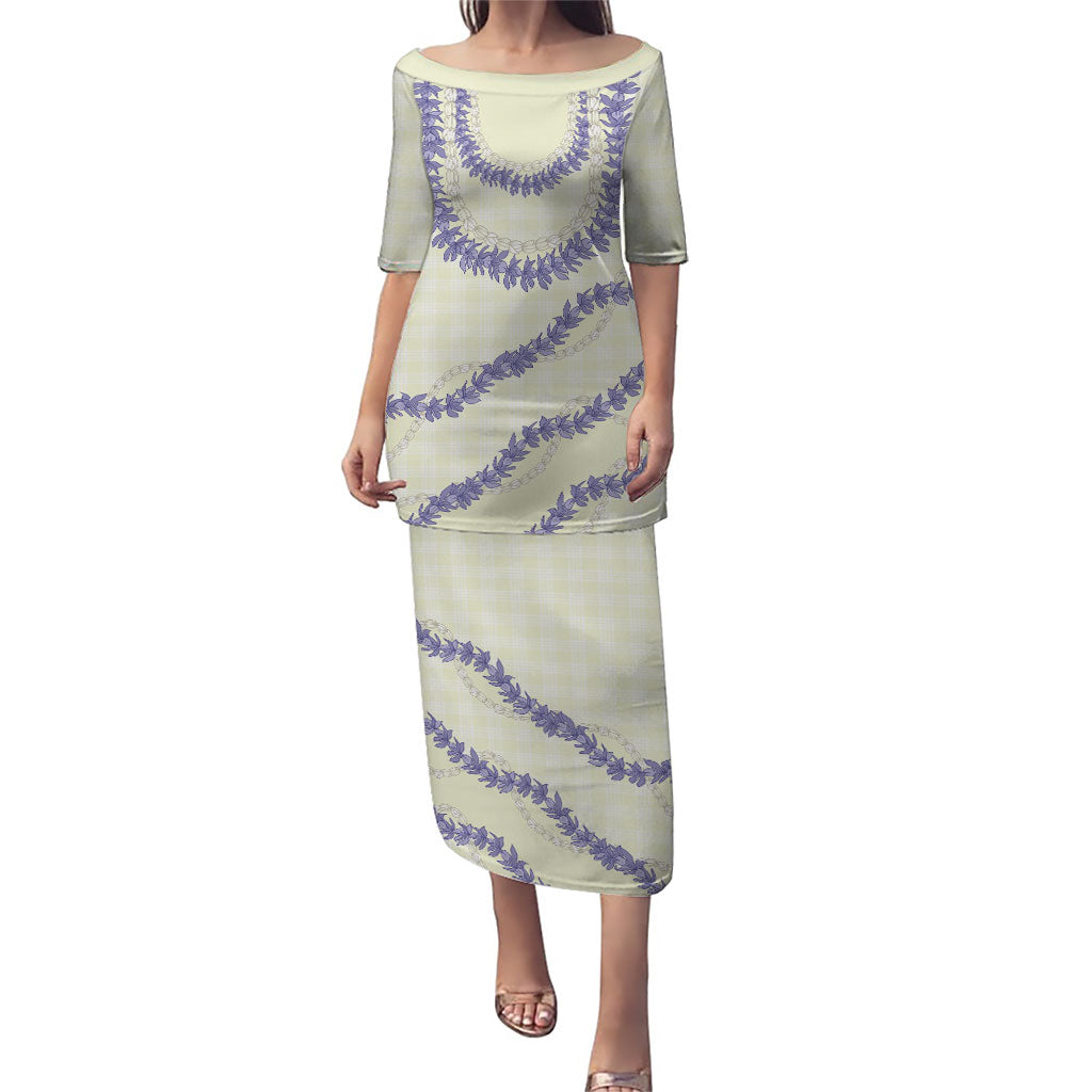 Hawaii Honohono Palaka Motifs Family Matching Puletasi and Hawaiian Shirt Hawaiian Orchid Lei