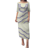 Hawaii Honohono Palaka Motifs Family Matching Puletasi and Hawaiian Shirt Hawaiian Orchid Lei