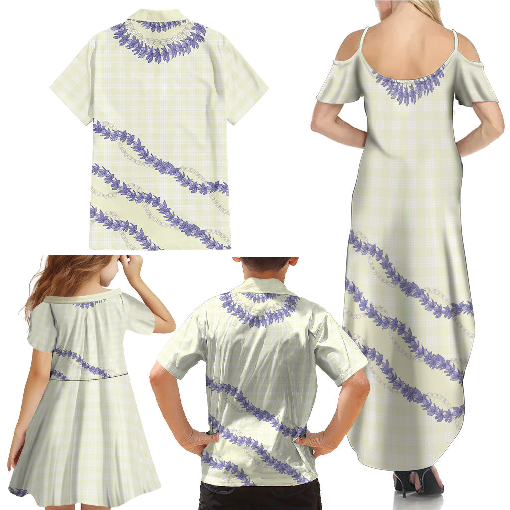 Hawaii Honohono Palaka Motifs Family Matching Summer Maxi Dress and Hawaiian Shirt Hawaiian Orchid Lei