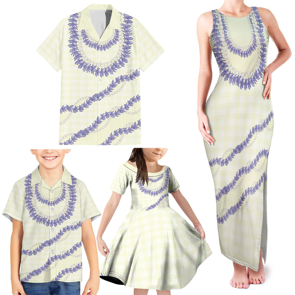 Hawaii Honohono Palaka Motifs Family Matching Tank Maxi Dress and Hawaiian Shirt Hawaiian Orchid Lei