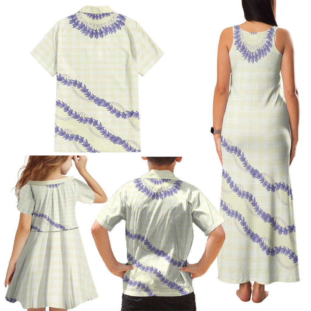 Hawaii Honohono Palaka Motifs Family Matching Tank Maxi Dress and Hawaiian Shirt Hawaiian Orchid Lei