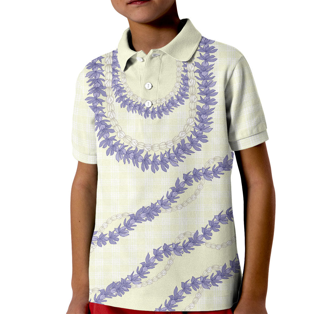 Hawaii Honohono Palaka Motifs Kid Polo Shirt Hawaiian Orchid Lei LT14 Kid Cream - Polynesian Pride
