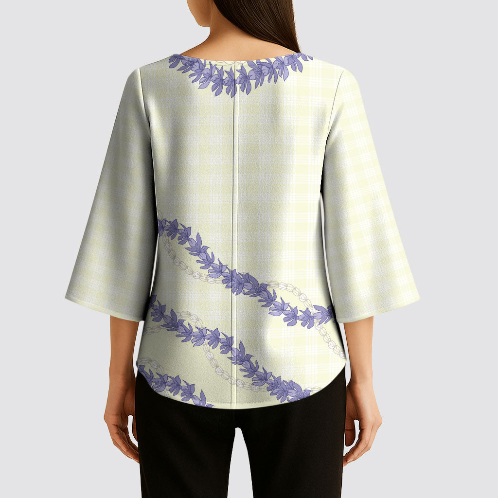 Hawaii Honohono Palaka Motifs Kimono Sleeve Blouse Hawaiian Orchid Lei LT14 - Polynesian Pride