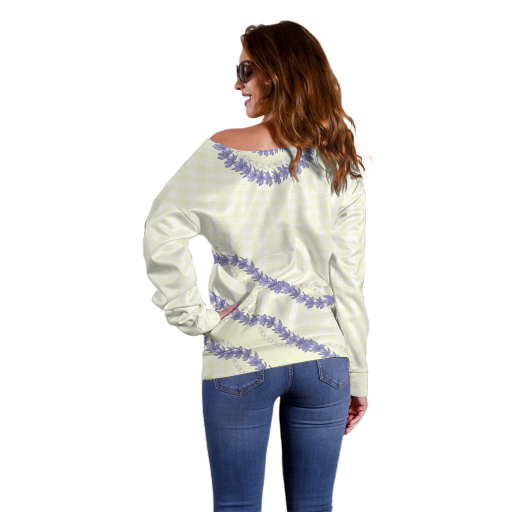 Hawaii Honohono Palaka Motifs Off Shoulder Sweater Hawaiian Orchid Lei LT14 - Polynesian Pride