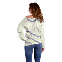 Hawaii Honohono Palaka Motifs Off Shoulder Sweater Hawaiian Orchid Lei LT14 - Polynesian Pride