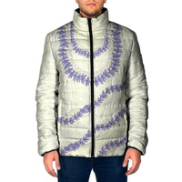 Hawaii Honohono Palaka Motifs Padded Jacket Hawaiian Orchid Lei LT14 Men Cream - Polynesian Pride