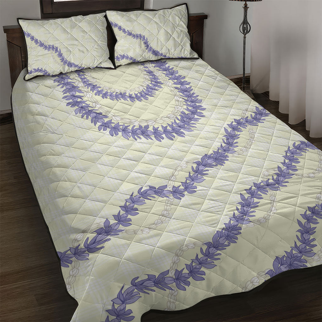Hawaii Honohono Palaka Motifs Quilt Bed Set Hawaiian Orchid Lei LT14 Cream - Polynesian Pride