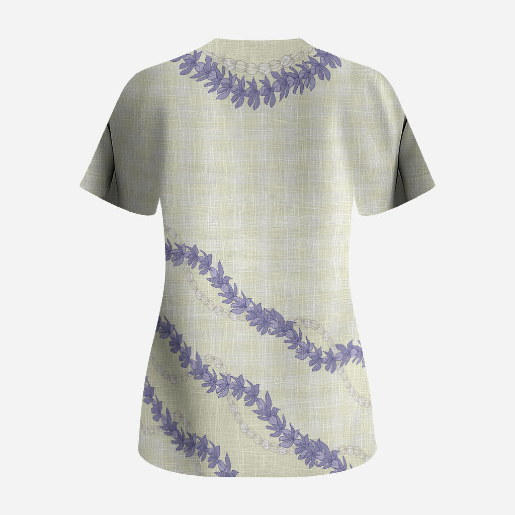 Hawaii Honohono Palaka Motifs Scrub Top Hawaiian Orchid Lei LT14 - Polynesian Pride