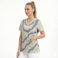 Hawaii Honohono Palaka Motifs Scrub Top Hawaiian Orchid Lei LT14 - Polynesian Pride