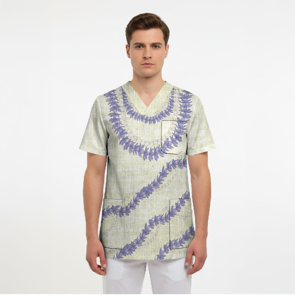 Hawaii Honohono Palaka Motifs Scrub Top Hawaiian Orchid Lei LT14 - Polynesian Pride