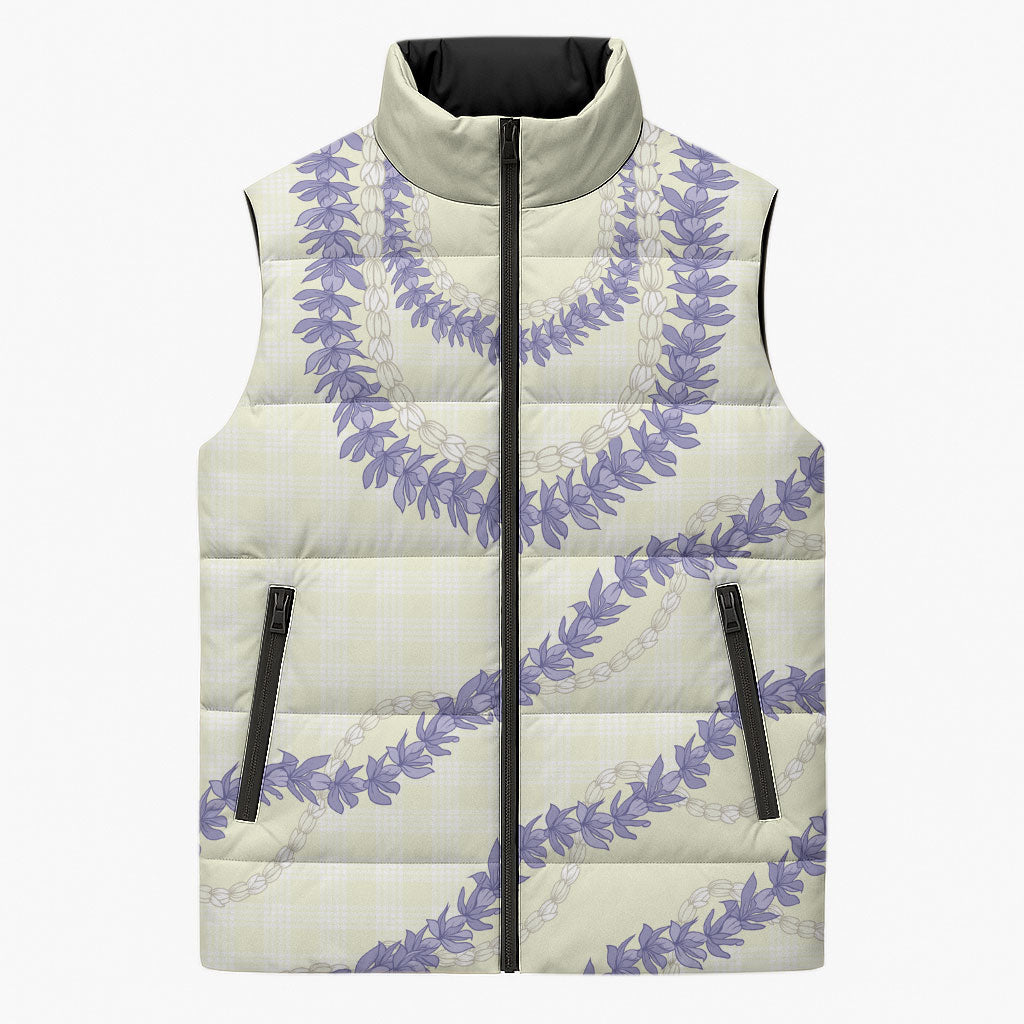 Hawaii Honohono Palaka Motifs Sleeveless Puffer Jacket Hawaiian Orchid Lei LT14 Unisex Cream - Polynesian Pride