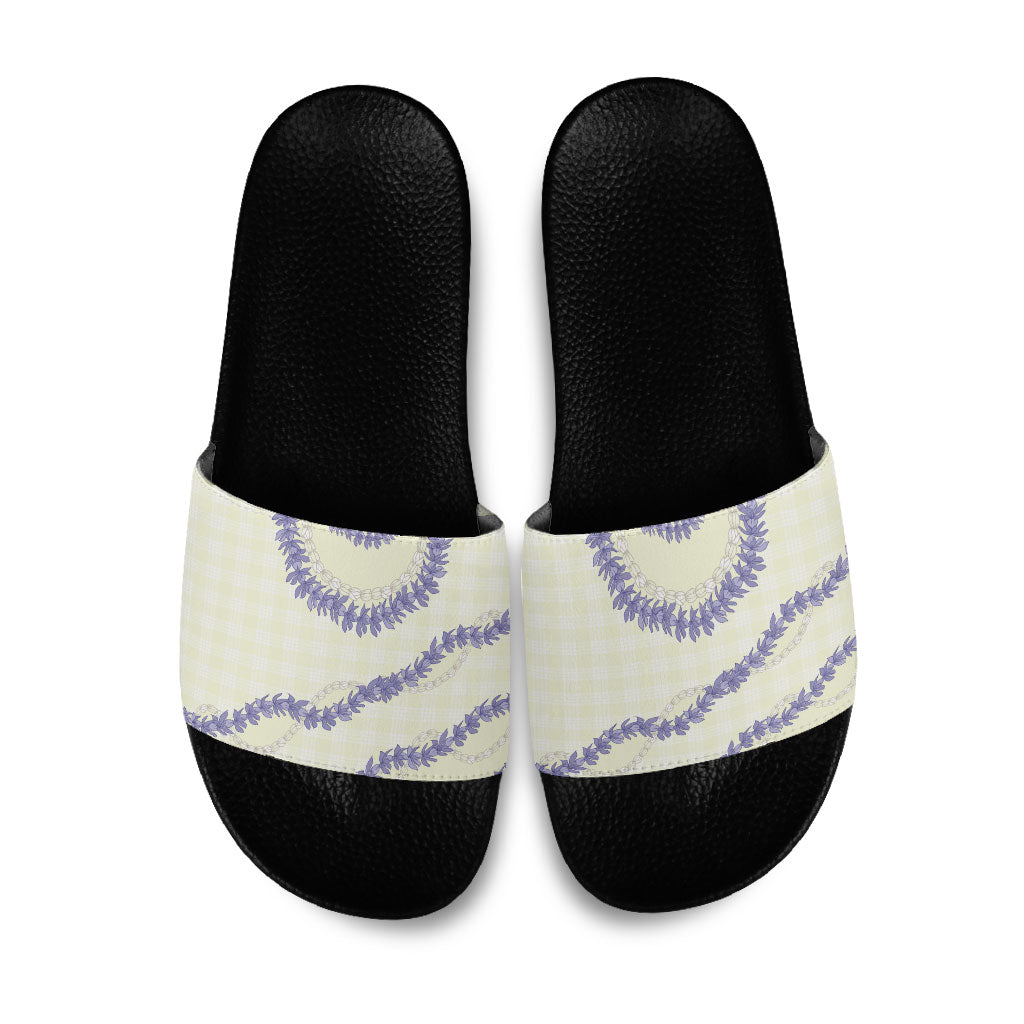 Hawaii Honohono Palaka Motifs Slide Sandals Hawaiian Orchid Lei LT14 Cream - Polynesian Pride