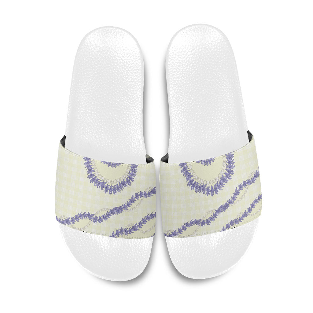 Hawaii Honohono Palaka Motifs Slide Sandals Hawaiian Orchid Lei LT14 Cream - Polynesian Pride