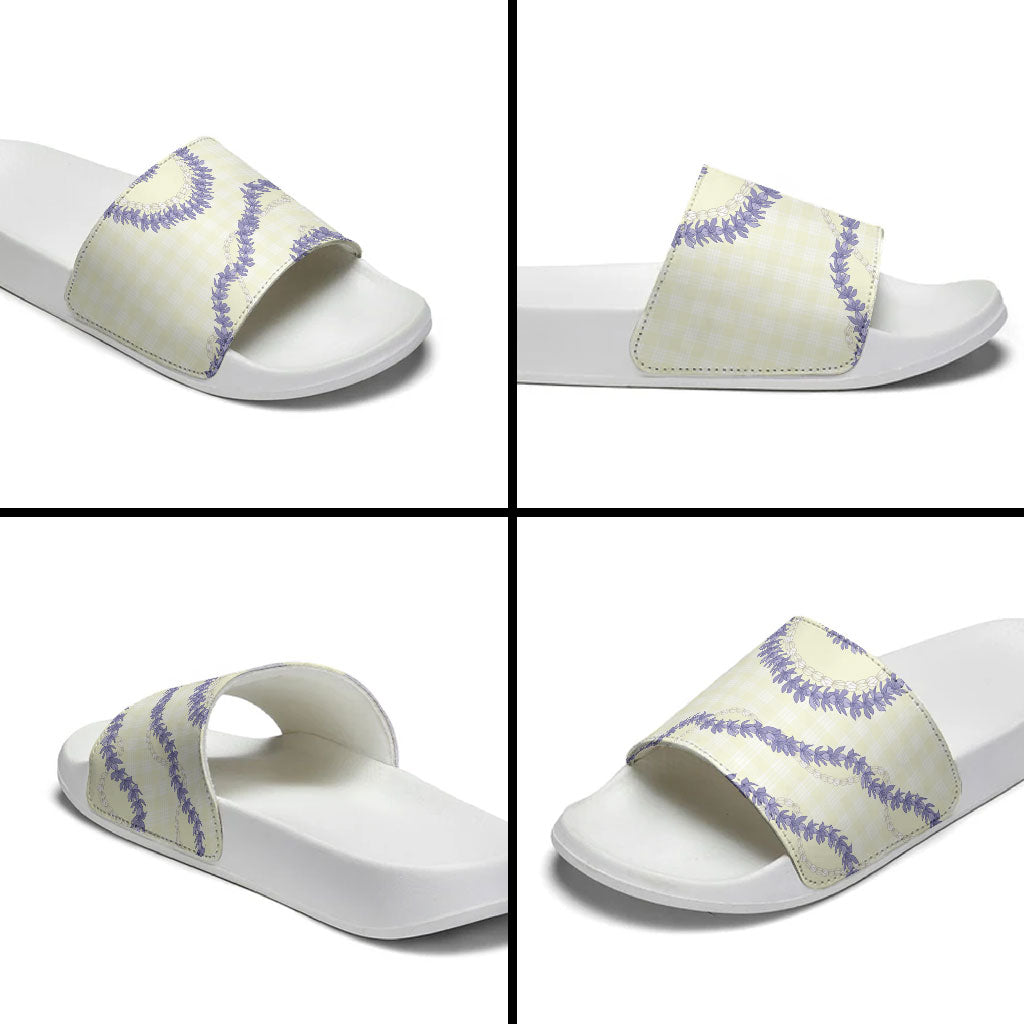 Hawaii Honohono Palaka Motifs Slide Sandals Hawaiian Orchid Lei LT14 - Polynesian Pride