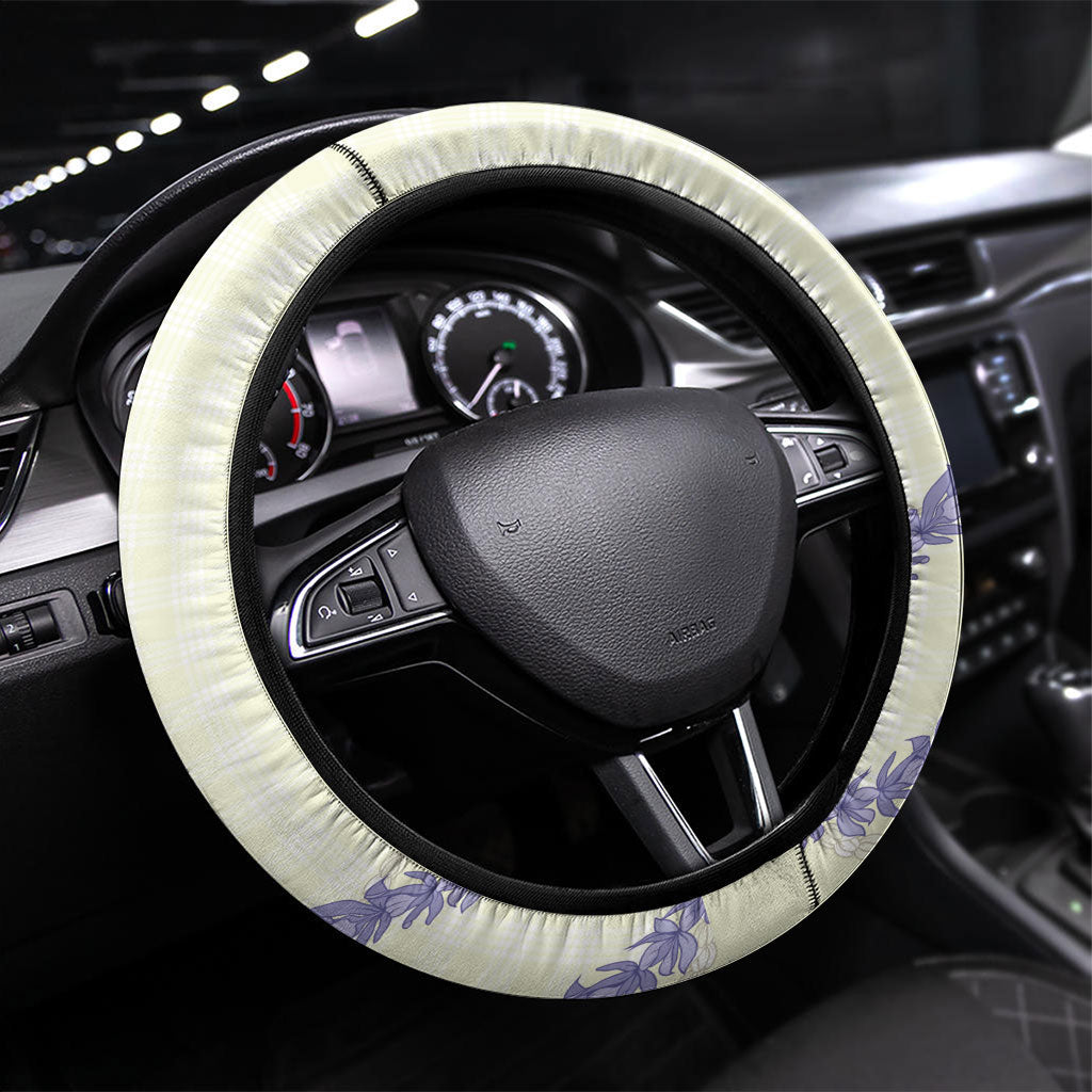 Hawaii Honohono Palaka Motifs Steering Wheel Cover Hawaiian Orchid Lei LT14 Universal Fit Cream - Polynesian Pride