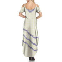 Hawaii Honohono Palaka Motifs Summer Maxi Dress Hawaiian Orchid Lei LT14 - Polynesian Pride