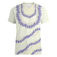 Hawaii Honohono Palaka Motifs Women V-Neck T-Shirt Hawaiian Orchid Lei
