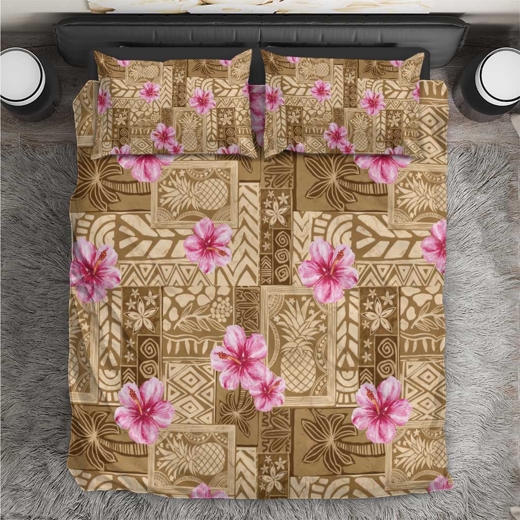 Beige Hawaii Hibiscus With Tropical Flowers Motifs Bedding Set - Polynesian Pride