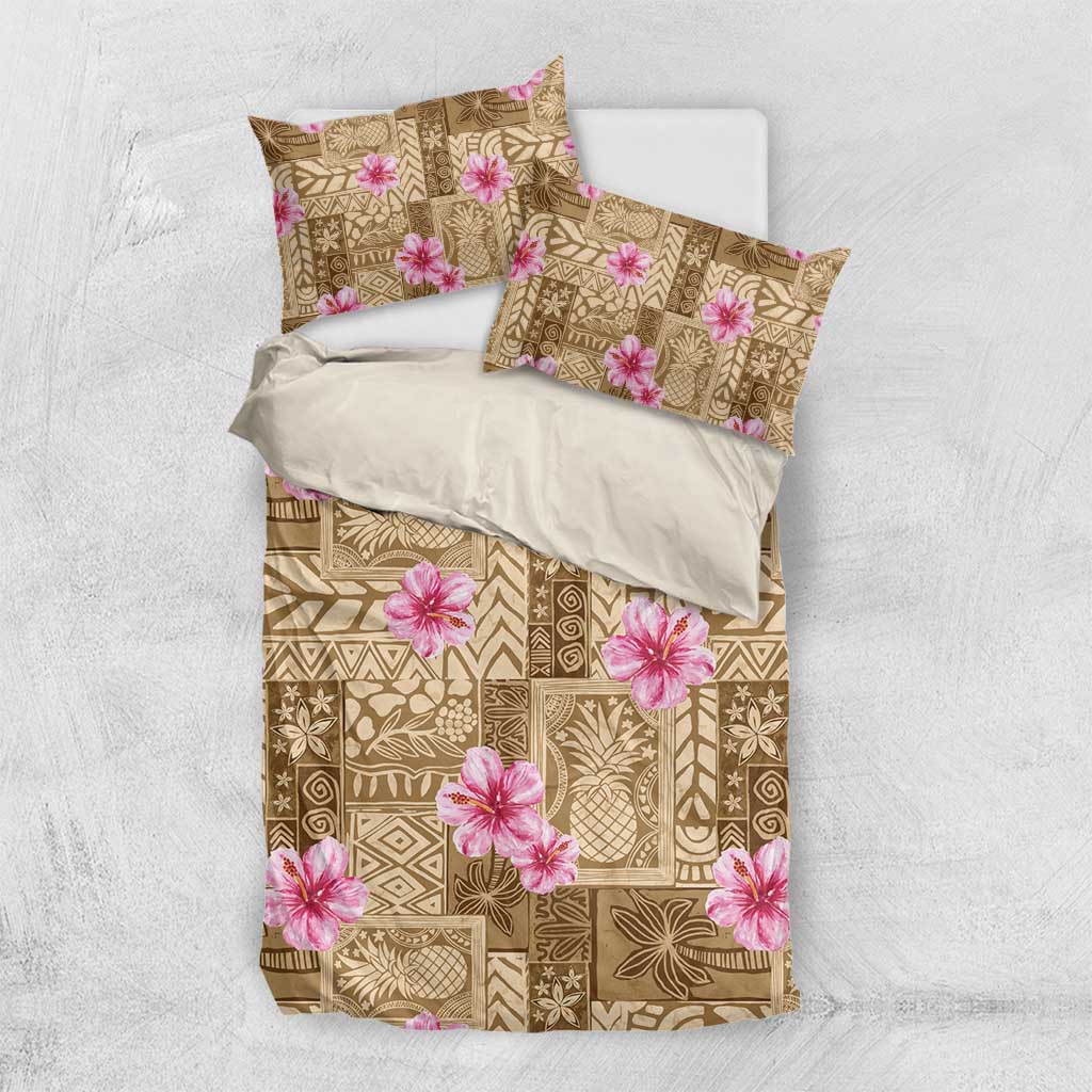 Beige Hawaii Hibiscus With Tropical Flowers Motifs Bedding Set - Polynesian Pride