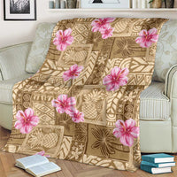 Beige Hawaii Hibiscus With Tropical Flowers Motifs Blanket - Polynesian Pride