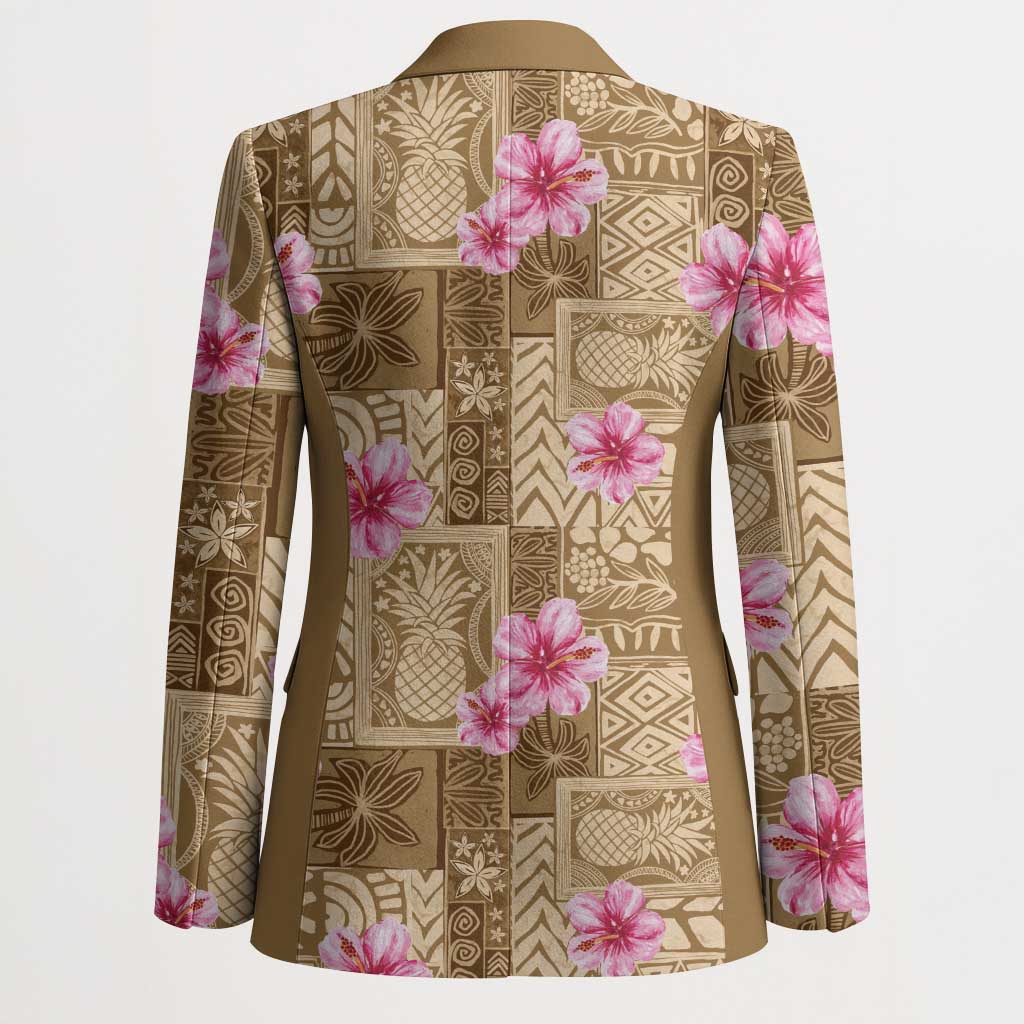 Beige Hawaii Hibiscus With Tropical Flowers Motifs Blazer - Polynesian Pride