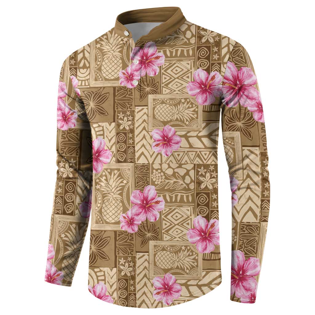Beige Hawaii Hibiscus With Tropical Flowers Motifs Button Sweatshirt LT14 - Polynesian Pride
