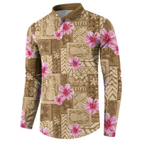Beige Hawaii Hibiscus With Tropical Flowers Motifs Button Sweatshirt LT14 - Polynesian Pride