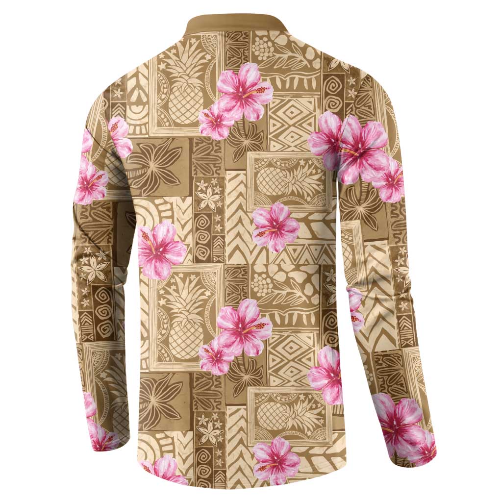 Beige Hawaii Hibiscus With Tropical Flowers Motifs Button Sweatshirt LT14 - Polynesian Pride
