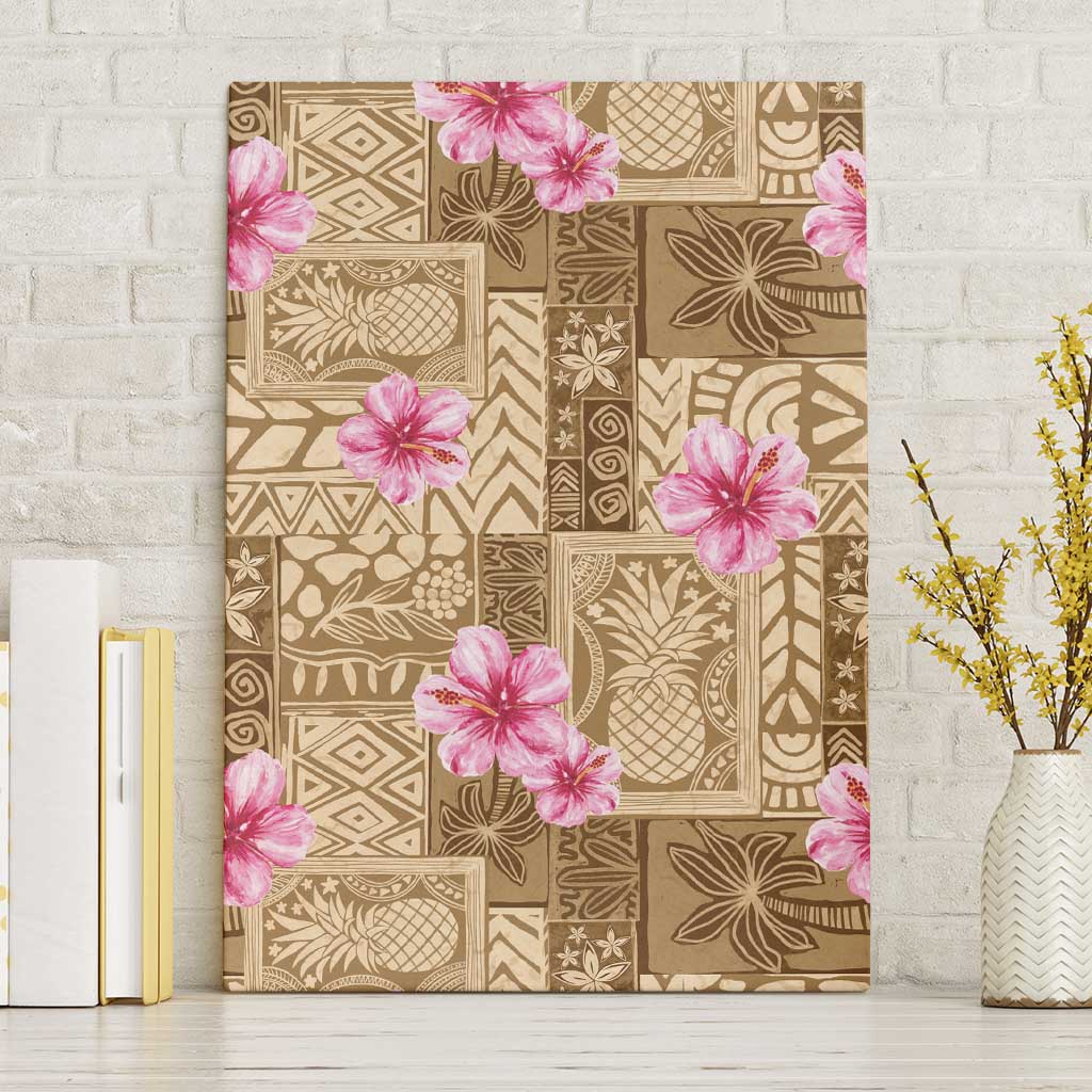 Beige Hawaii Hibiscus With Tropical Flowers Motifs Canvas Wall Art LT14 Without Frame Beige - Polynesian Pride