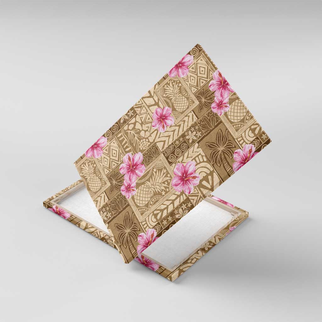Beige Hawaii Hibiscus With Tropical Flowers Motifs Canvas Wall Art - Polynesian Pride