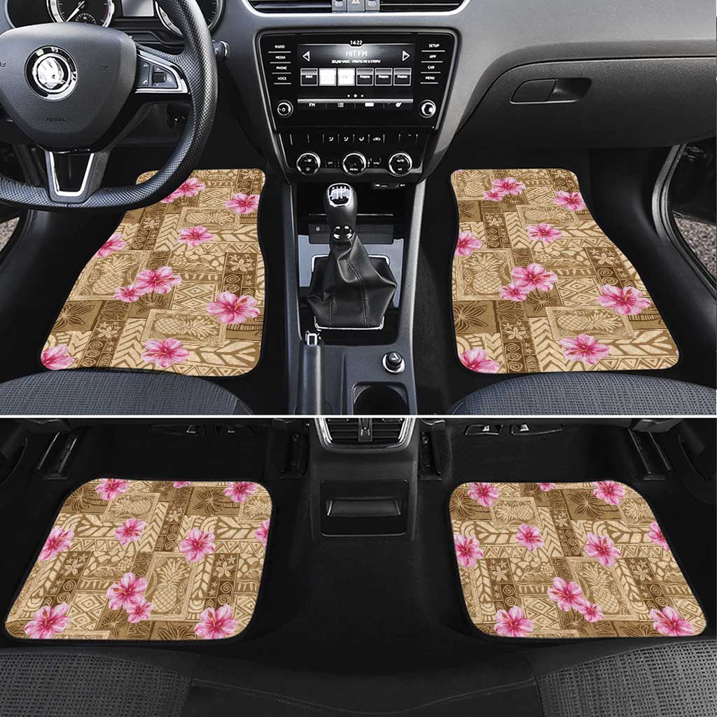 Beige Hawaii Hibiscus With Tropical Flowers Motifs Car Mats - Polynesian Pride