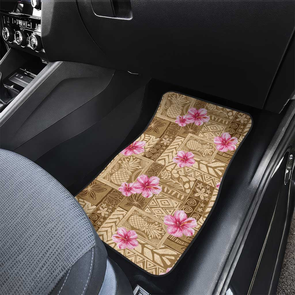 Beige Hawaii Hibiscus With Tropical Flowers Motifs Car Mats - Polynesian Pride