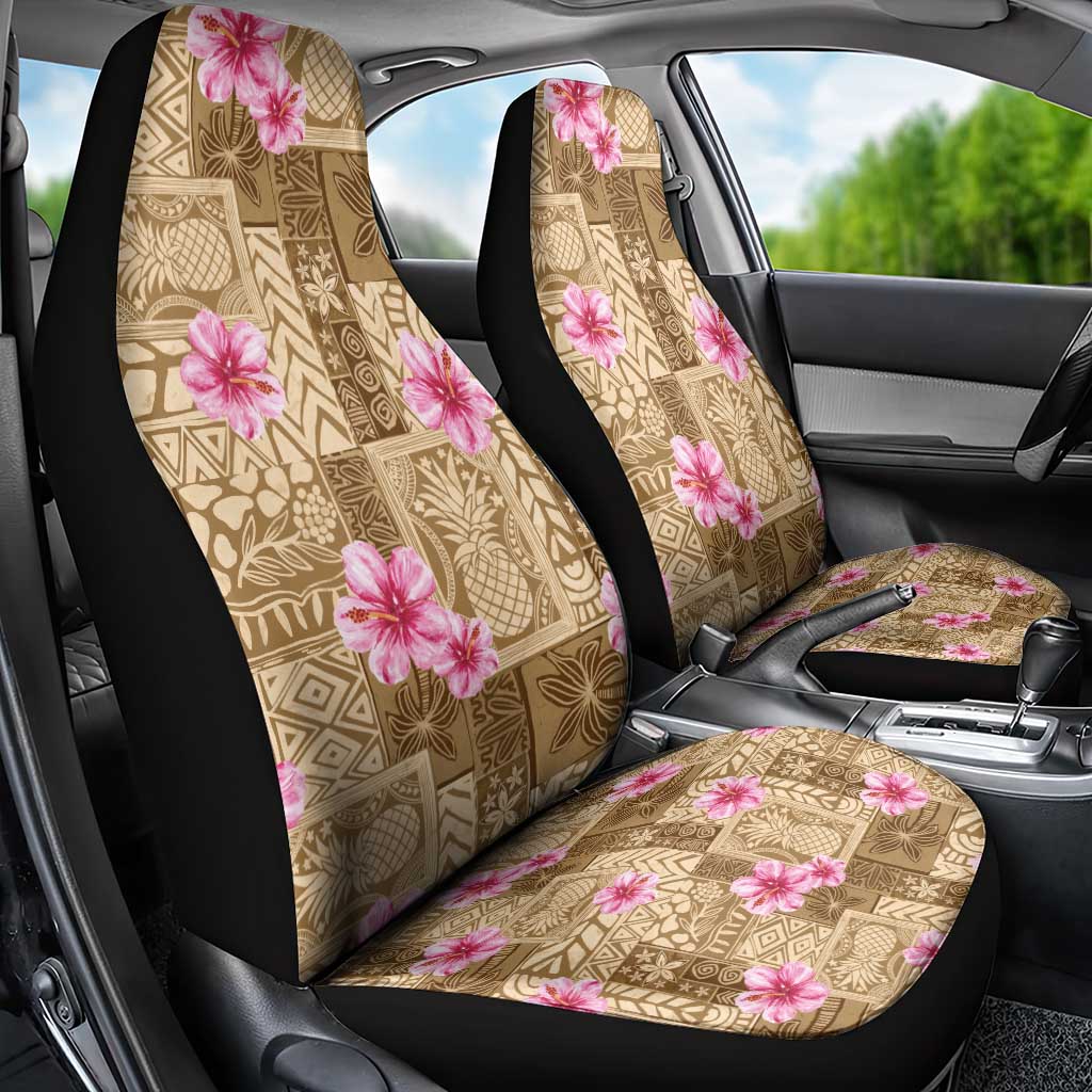 Beige Hawaii Hibiscus With Tropical Flowers Motifs Car Seat Cover - Polynesian Pride