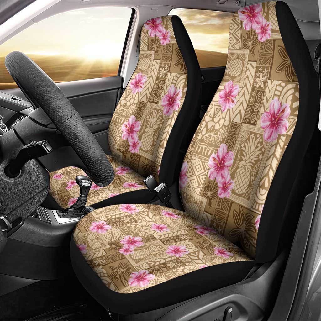 Beige Hawaii Hibiscus With Tropical Flowers Motifs Car Seat Cover - Polynesian Pride