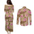 Beige Hawaii Hibiscus With Tropical Flowers Motifs Couples Matching Puletasi and Long Sleeve Button Shirt - Polynesian Pride