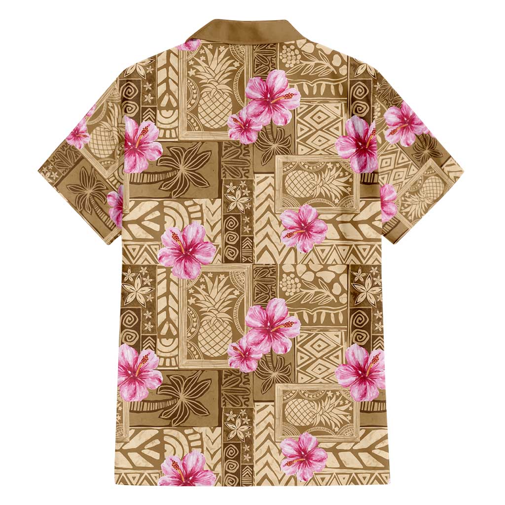 Beige Hawaii Hibiscus With Tropical Flowers Motifs Family Matching Off Shoulder Maxi Dress and Hawaiian Shirt - Polynesian Pride