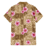 Beige Hawaii Hibiscus With Tropical Flowers Motifs Family Matching Off Shoulder Maxi Dress and Hawaiian Shirt - Polynesian Pride