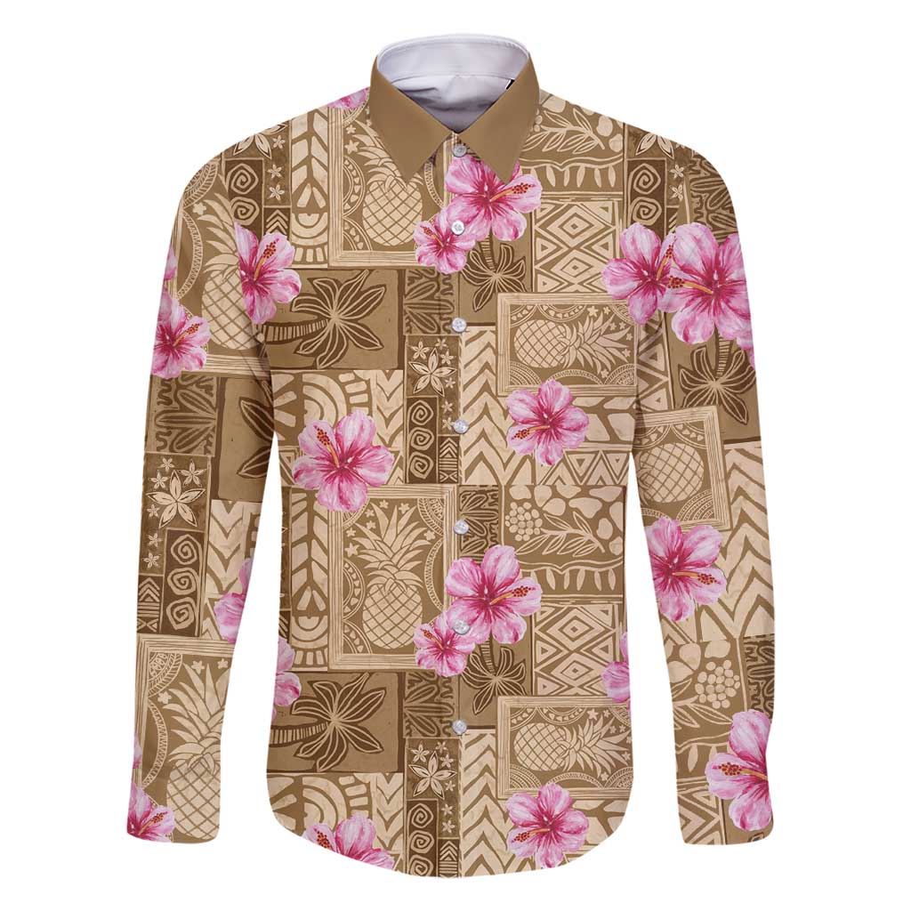 Beige Hawaii Hibiscus With Tropical Flowers Motifs Family Matching Summer Maxi Dress and Hawaiian Shirt - Polynesian Pride