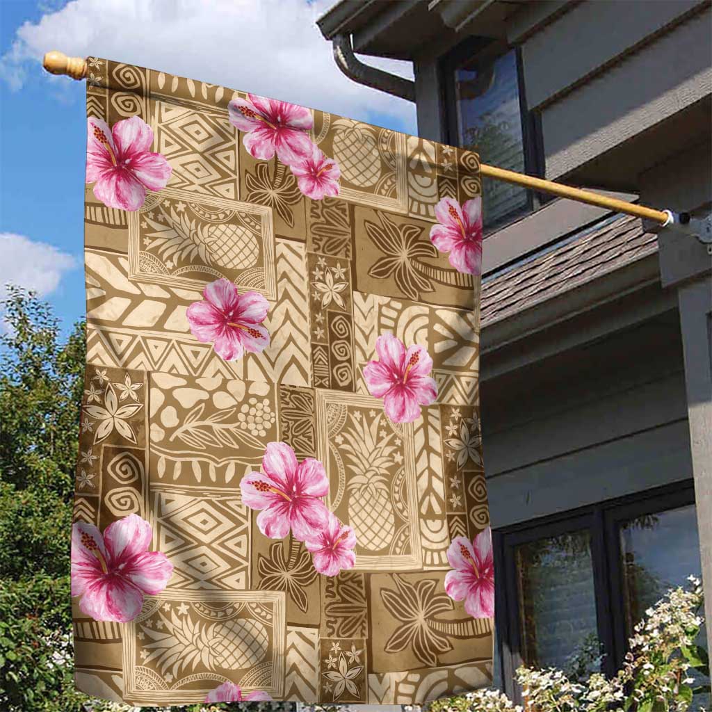 Beige Hawaii Hibiscus With Tropical Flowers Motifs Garden Flag - Polynesian Pride