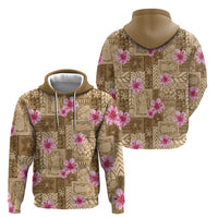 Beige Hawaii Hibiscus With Tropical Flowers Motifs Hoodie - Polynesian Pride