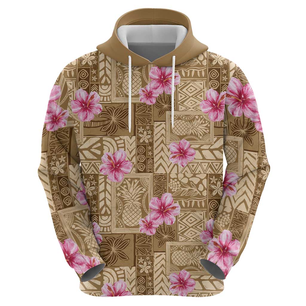 Beige Hawaii Hibiscus With Tropical Flowers Motifs Hoodie - Polynesian Pride