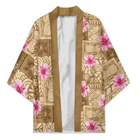 Beige Hawaii Hibiscus With Tropical Flowers Motifs Kimono - Polynesian Pride