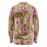 Beige Hawaii Hibiscus With Tropical Flowers Motifs Long Sleeve Shirt LT14 - Polynesian Pride