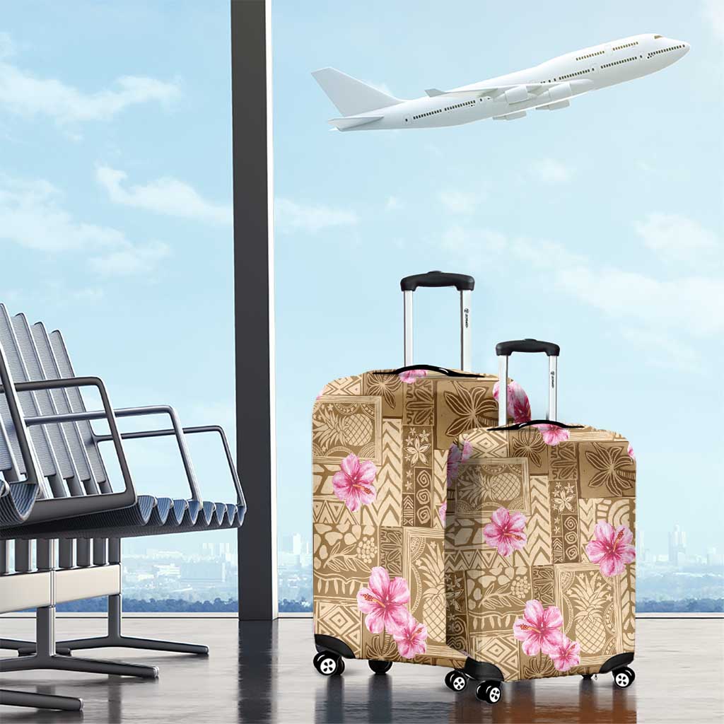 Beige Hawaii Hibiscus With Tropical Flowers Motifs Luggage Cover - Polynesian Pride